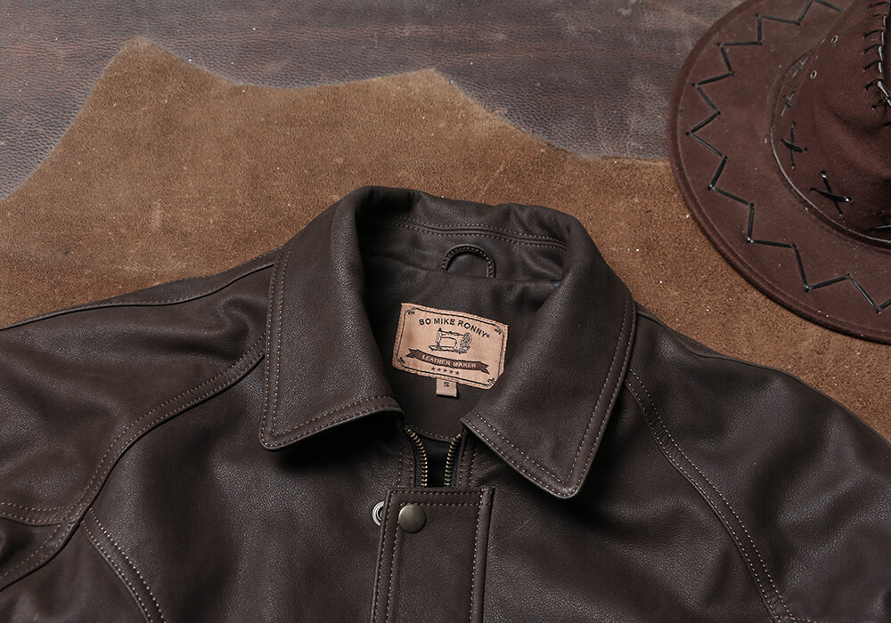 Men’s Vintage Bomber Jacket Full Grain Brushed CowhideClassic Leather Jacket