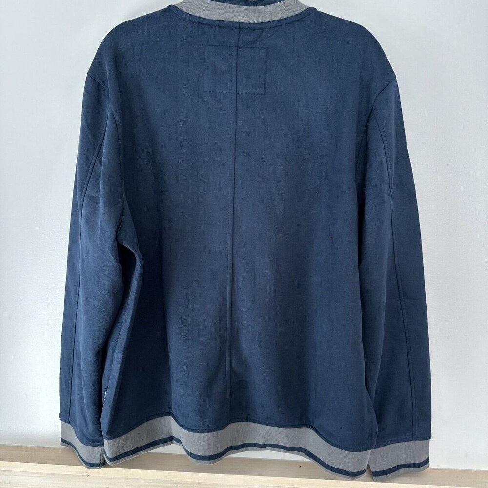 Ben Sherman Mens Faux Suede Bomber Jacket XL Full Zip Long Sleeve Navy NEW NWT