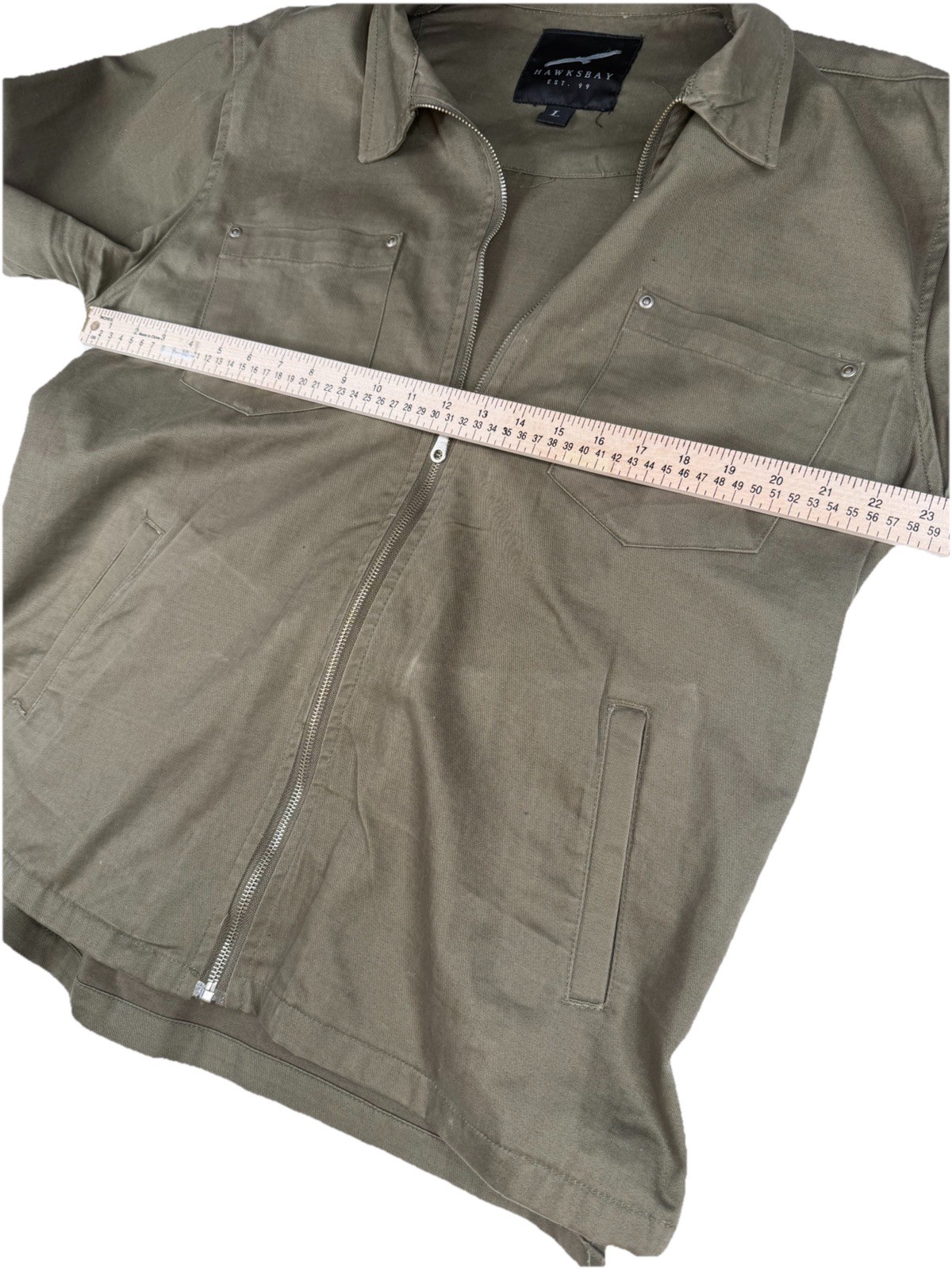 Hawksbay Men’s Olive Zip Button Jacket Pockets Mid-Length Casual Size L