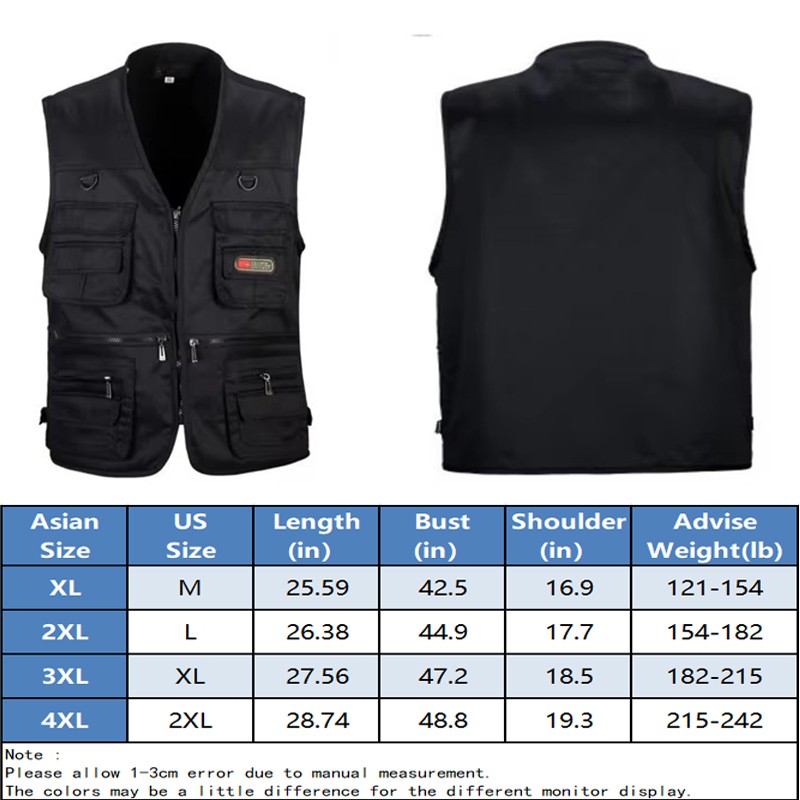 Multi Pocket Cargo Vest Mens Utility Fishing Hiking Outdoor Gilet Waistcoat Tops