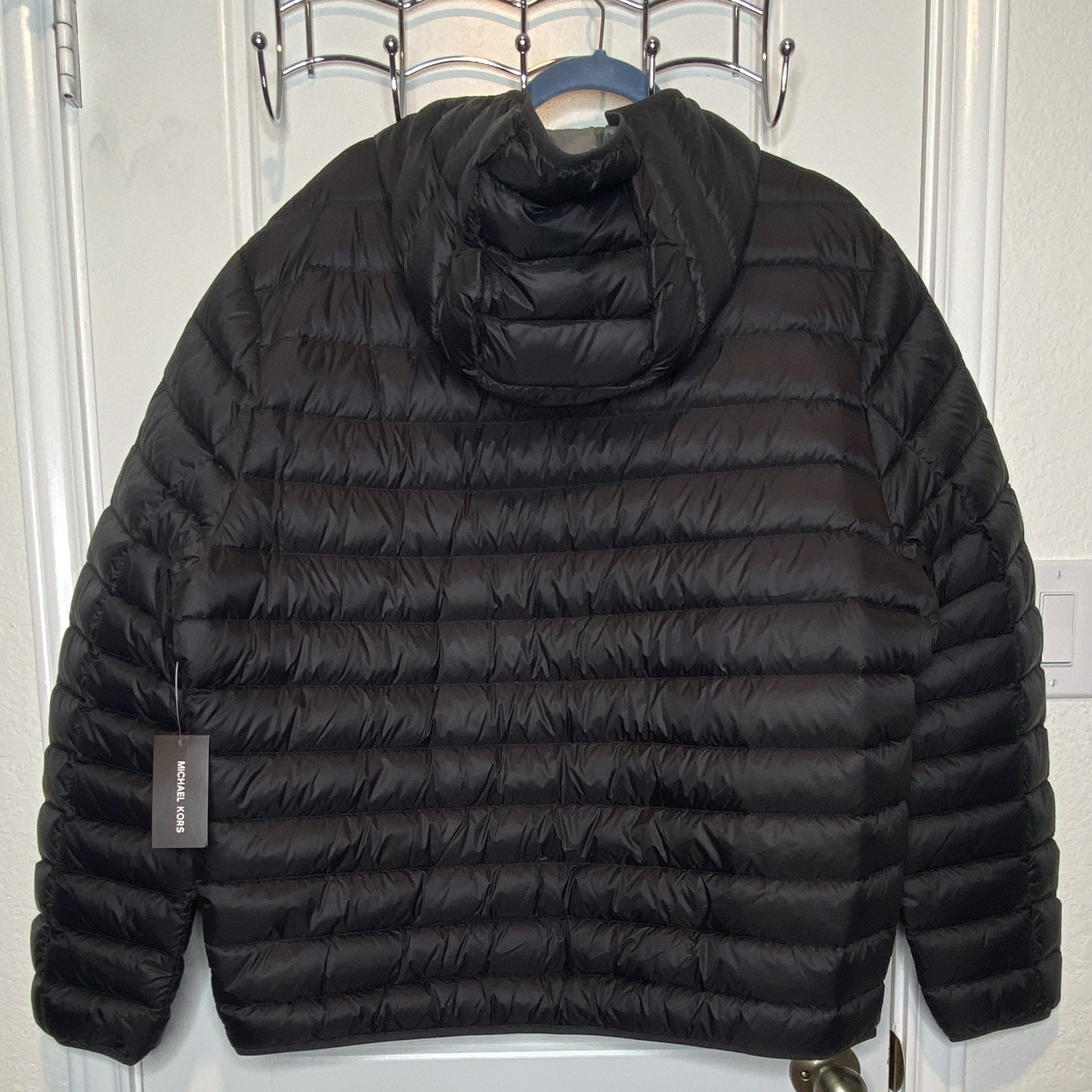 Michael Kors Men’s Black Hooded Quilted Down Puffer Jacket Full Zip XXL