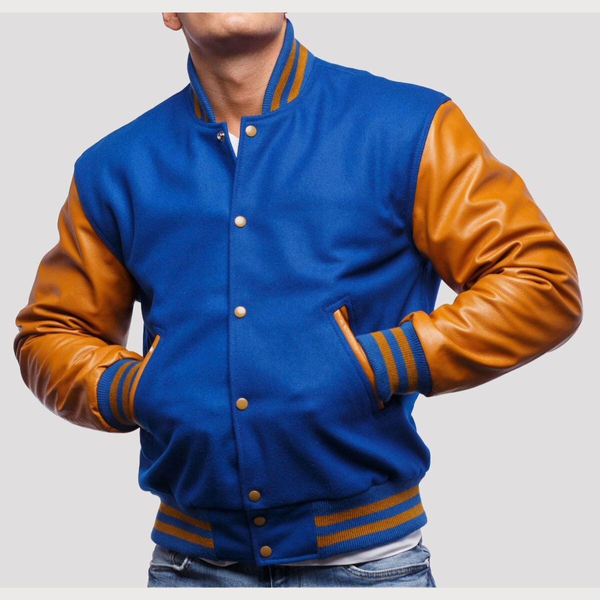 Men’s Varsity Jacket – Classic Letterman Style, Wool & Leather, Size XS to 3XL