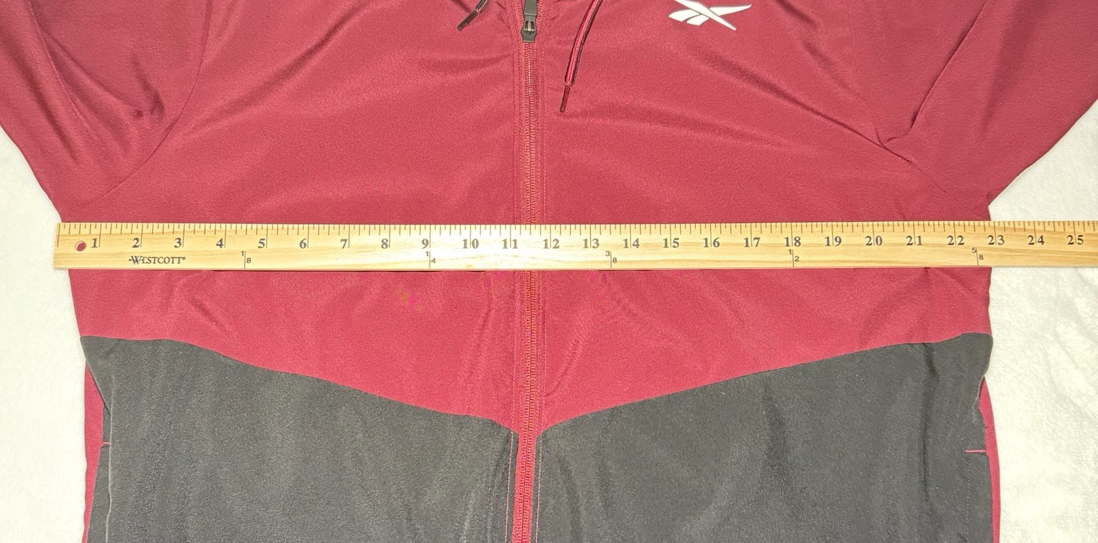 Reebok Windbreaker Jacket Mens Large Burgundy Black Colorblock Hooded Full Zip