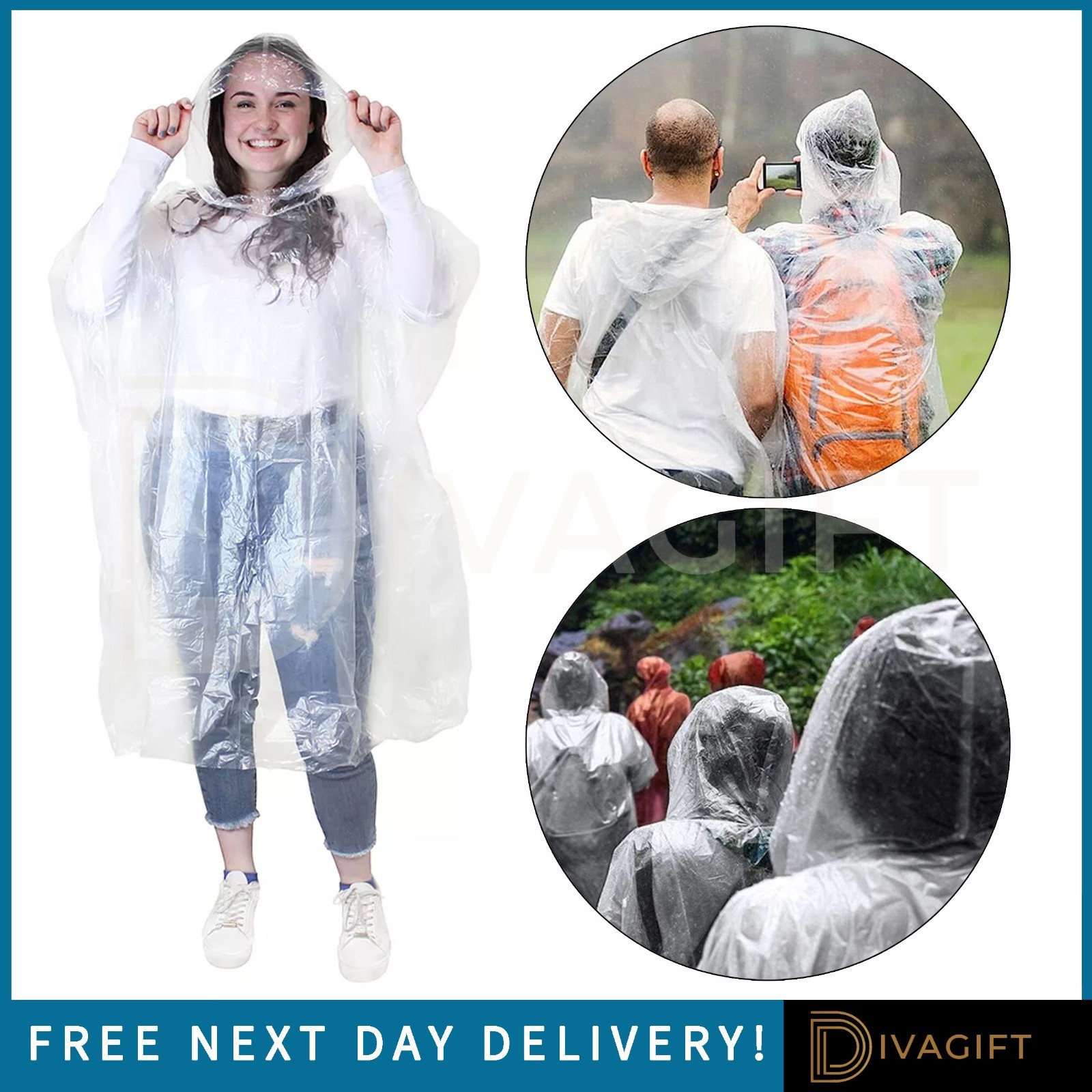 CLEAR RAINCOAT RAIN COAT DISPOSABLE TRANSPARENT WATERPROOF HOODED UNISEX ADULTS