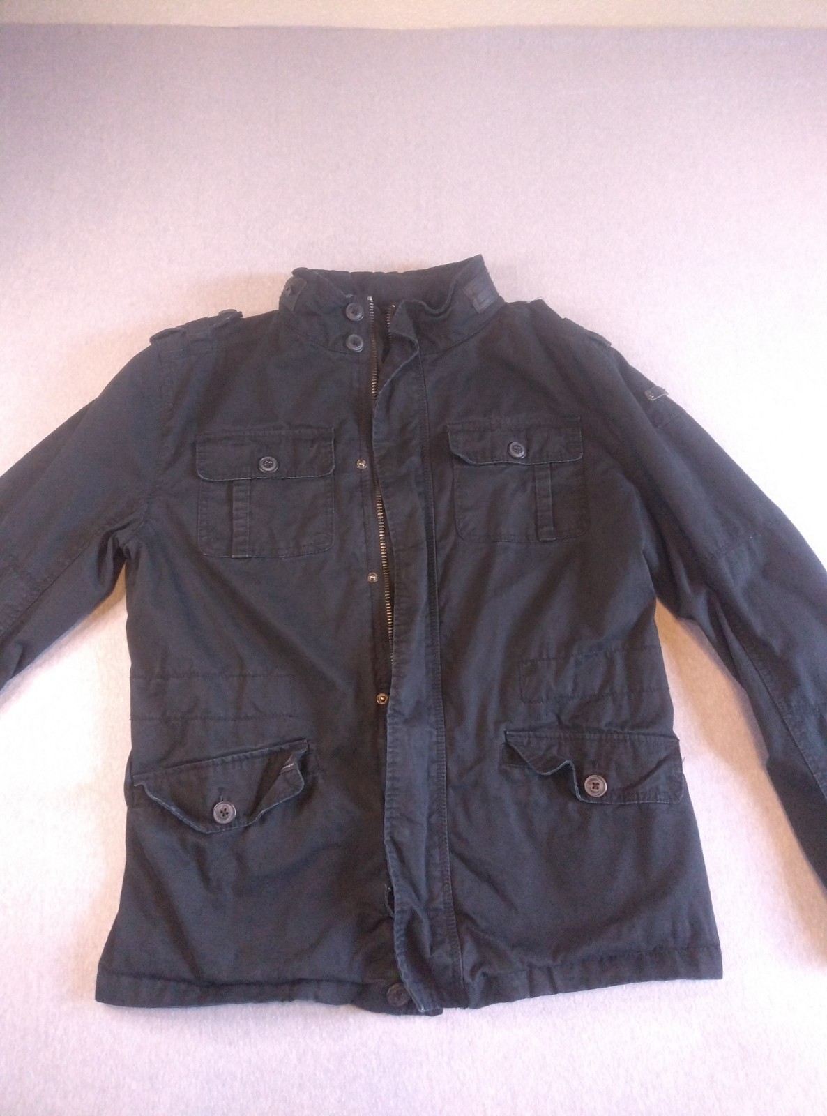 Vintage Brandit Black Britannia Field Coat Jacket Madein Germany Hidden Zip Hood