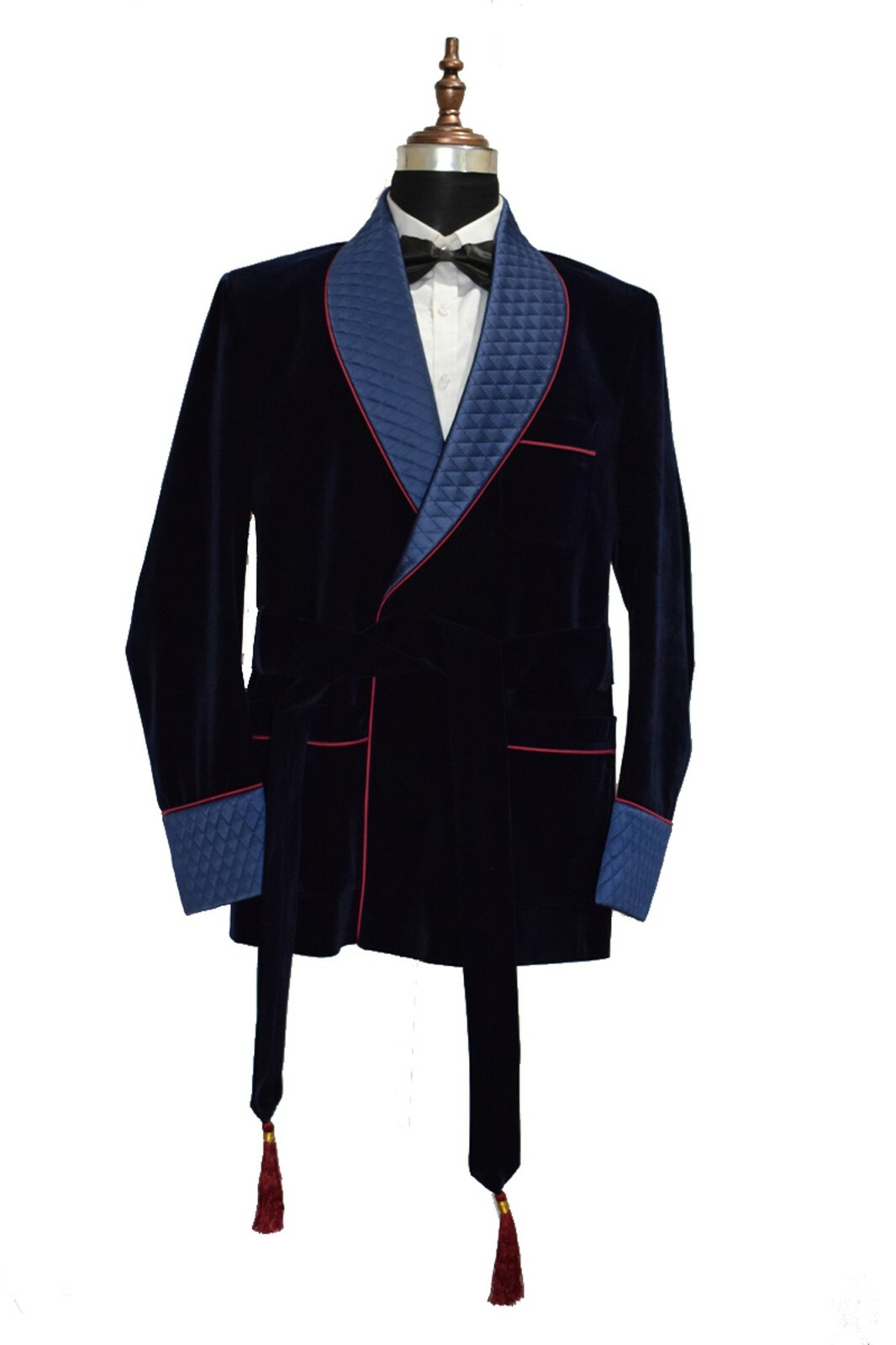 Men Navy Blue Smoking Jacket Designer Elegant Luxury Party Wear Blazer Coat