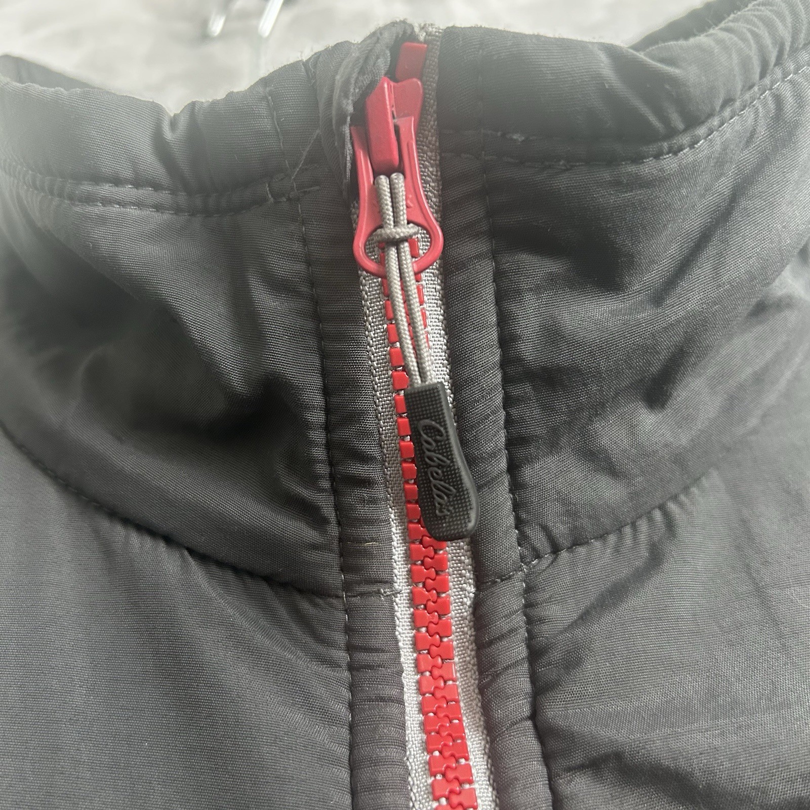Cabelas Fleece Jacket Men XL Timberwolf Gray Red Holyoke Full Zip Waffle Outdoor