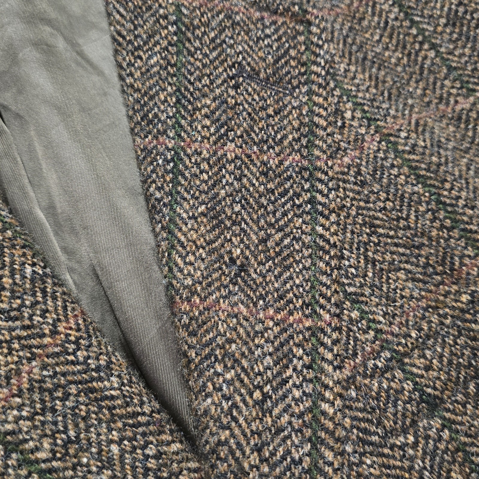 VTG Harris Tweed Blazer Mens 42R Scottish Wool Handwoven Brown Herringbone Check