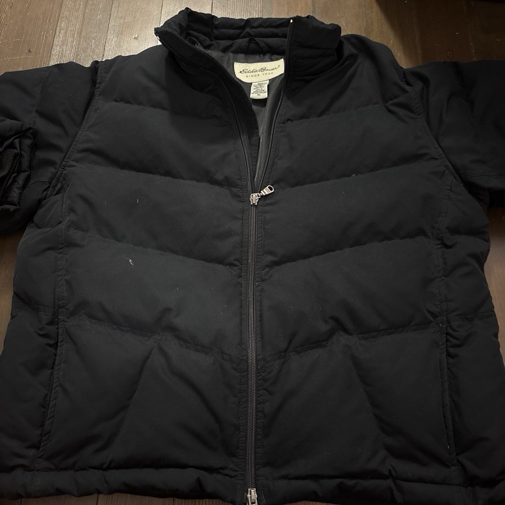 Eddie Bauer Seattle Jacket Mens XL Black Goose Down Quilted Puffer Coat USA 90s