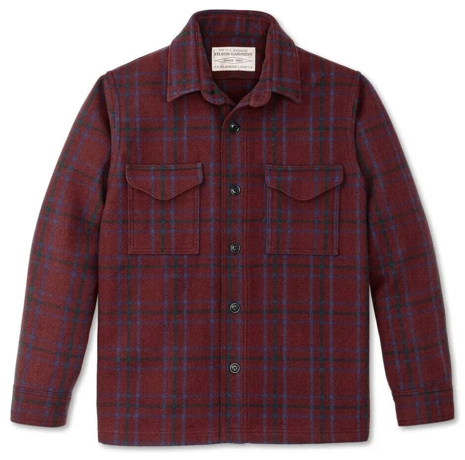 Filson Wool Jac-Shirt Made in USA Seattle Deep Red Blue Green Plaid Small NWT