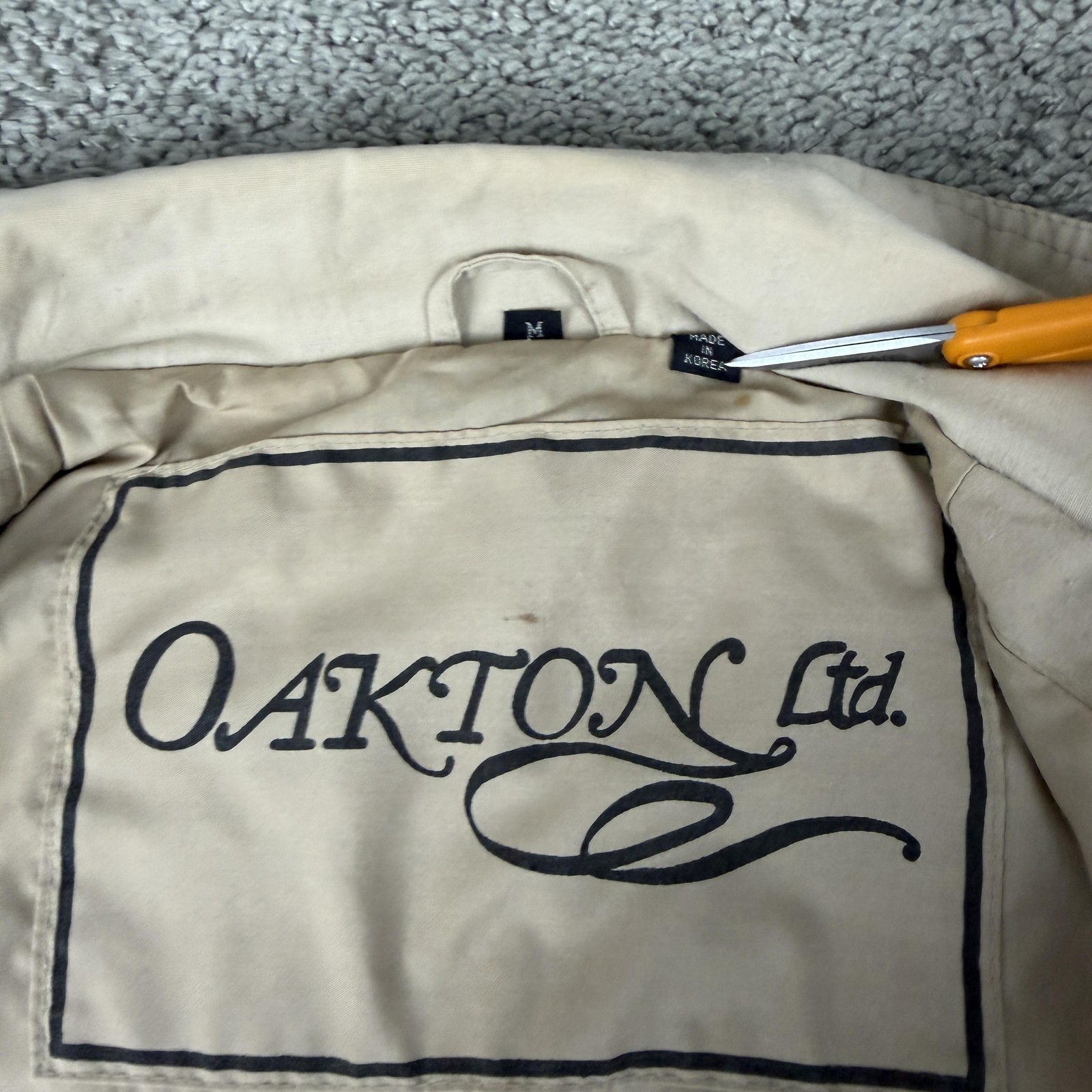 Vintage Oakton Ltd Jacket Mens Medium Beige Bomber Cotton Blend Lined Casual