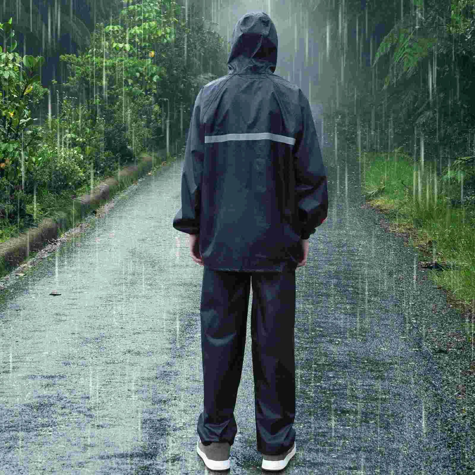 Mens Black Waterproof Rain Suits Heavy Duty Raincoat Fishing Rain Gear Jacket