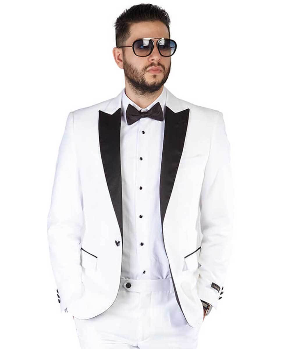 Slim Fit 1 Button Peak Lapel Tuxedo Jacket Satin Collar Dinner Blazer AZAR MAN