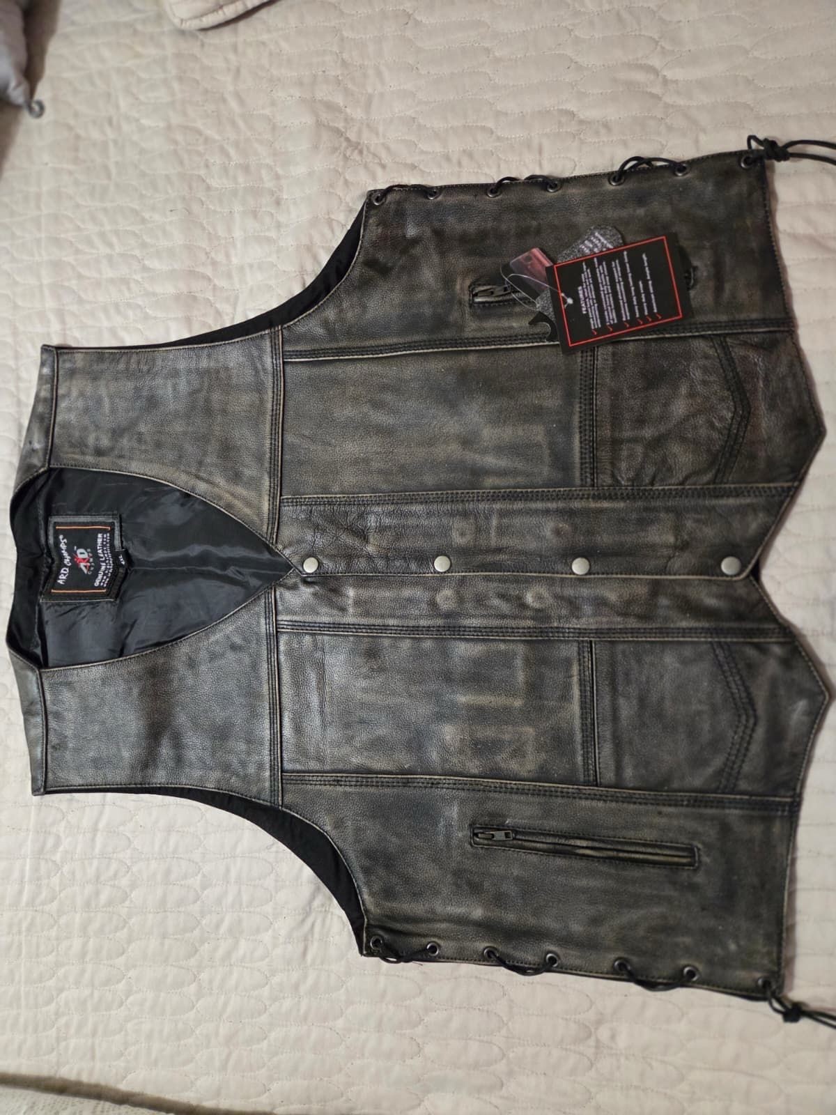 ARD Champs™ Men’s Distressed Leather 10 Pockets Motorcycle Biker Vest
