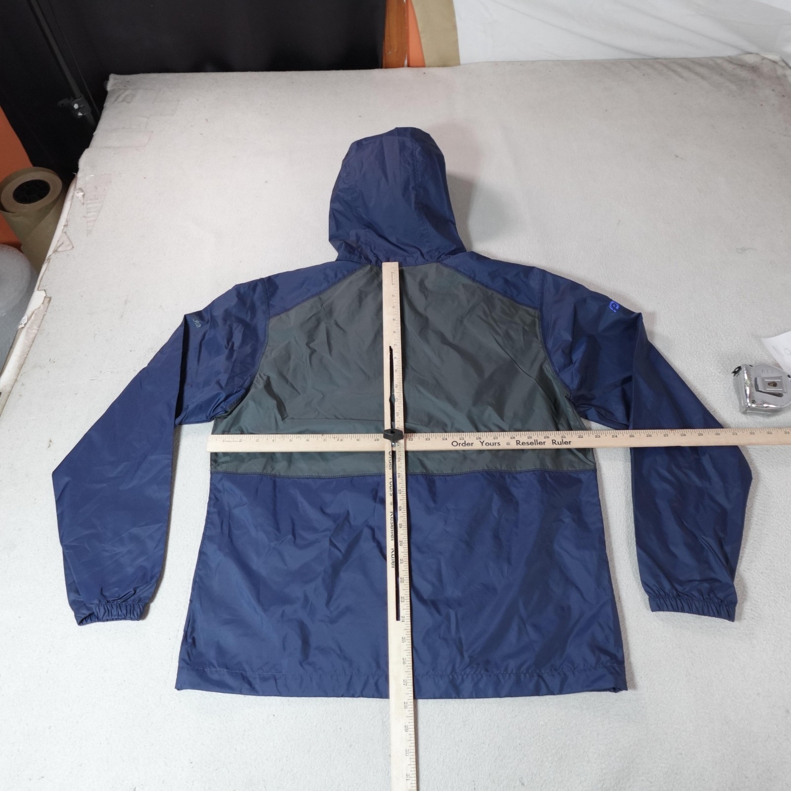 Columbia Jacket Mens Medium Blue Gray Hooded Windbreaker Full Zip Lightweight