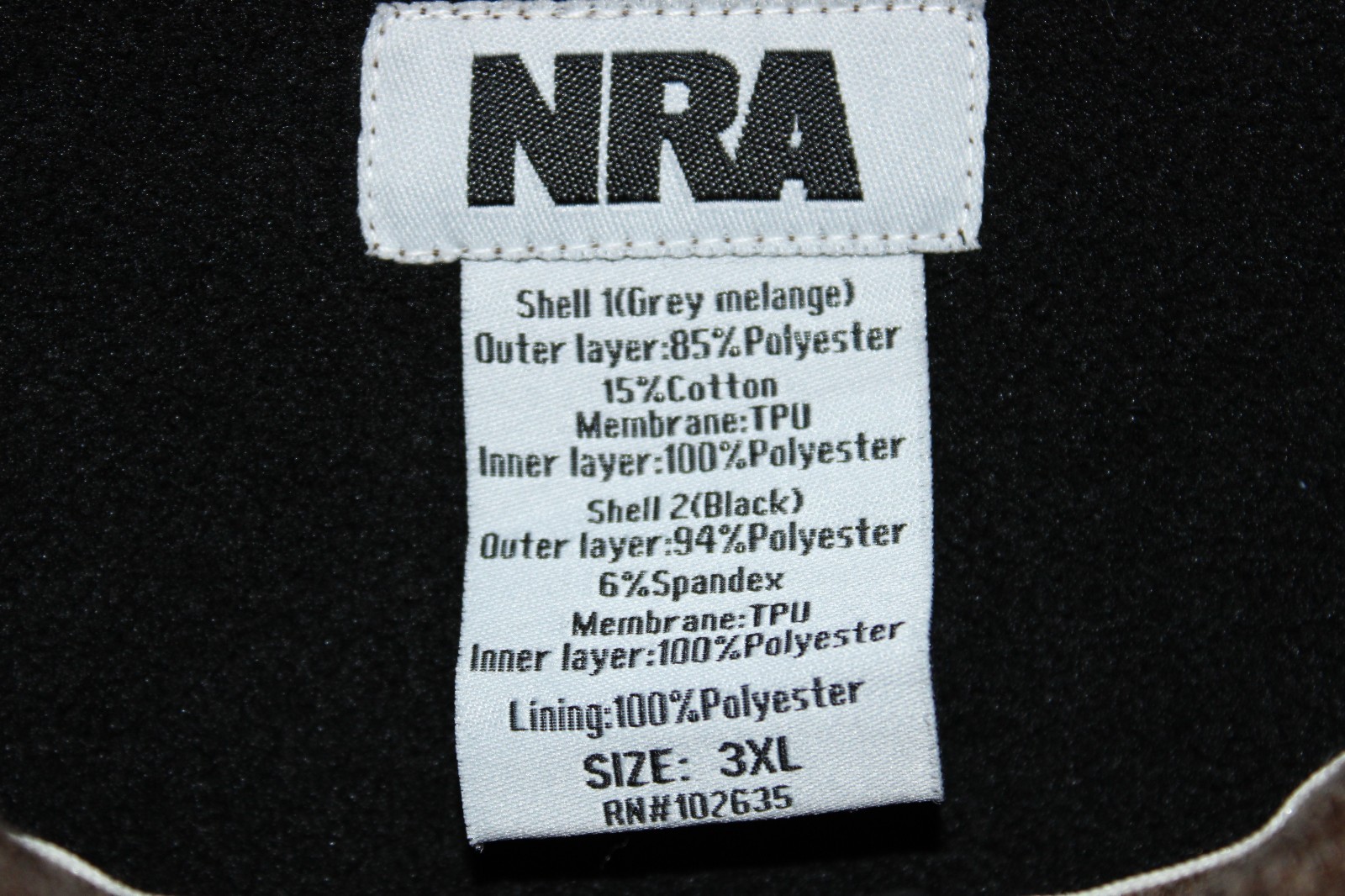 NRA Mens Brown Polyester/Cotton Full Zip Soft Shell Fleece Jacket Size 3XL