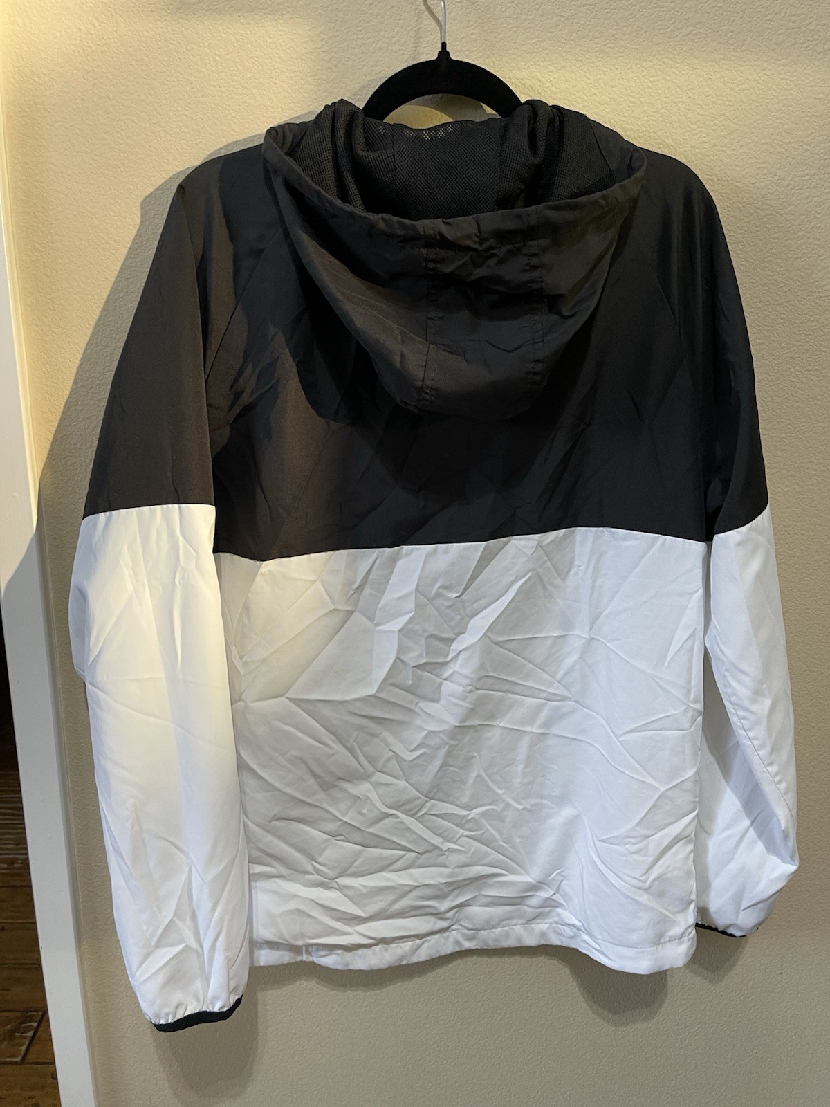Men’s Hooded Windbreaker Jacket Black and white color-block design