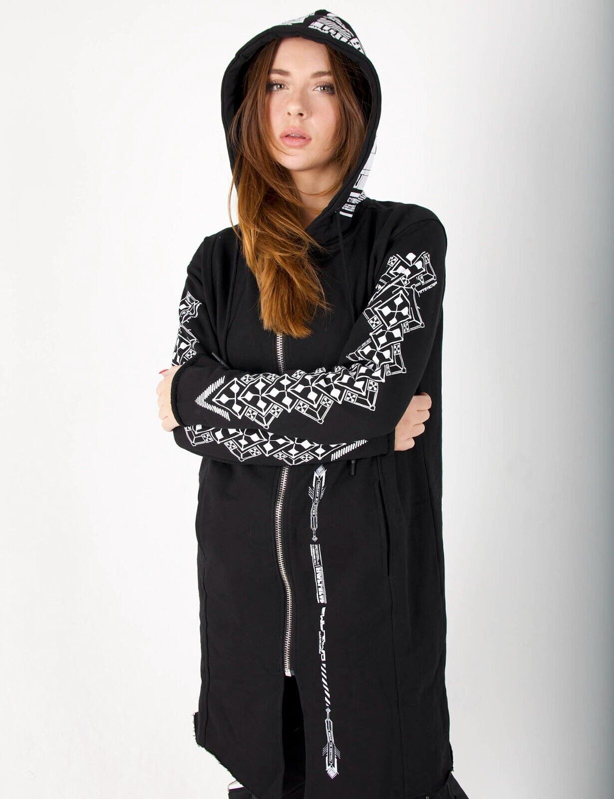 Niepce Unisex Cyber Alien Trench Coat Hooded Techwear Graphic Jacket