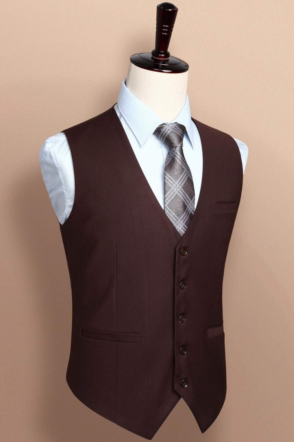 HISDERN Men Suit Vest Business Formal Dress Waistcoat Vest with 3 Pockets
