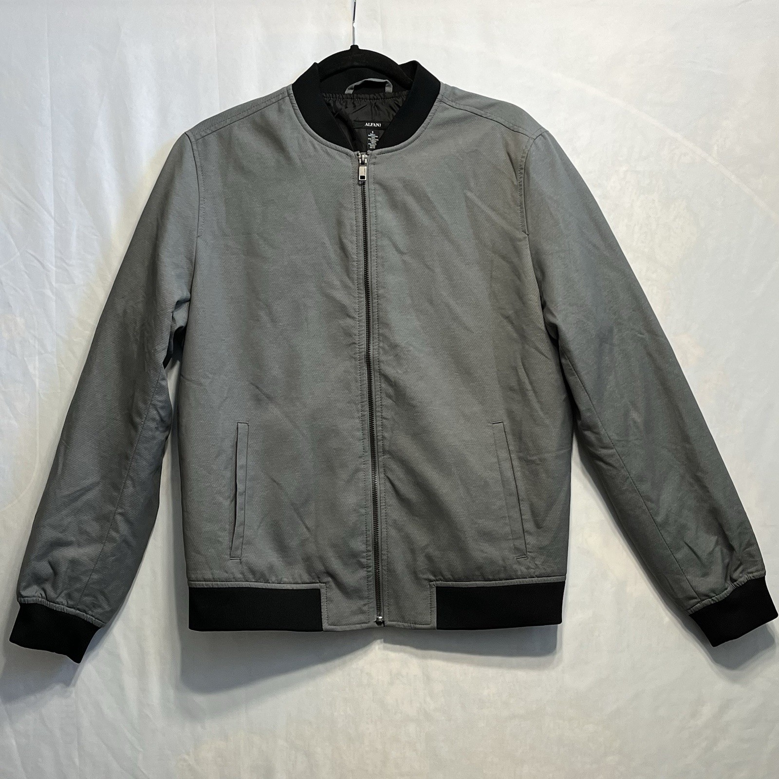 Alfani Bomber Jacket, Men, S, Grey, Full Zip Ribbed Trim Lightweight