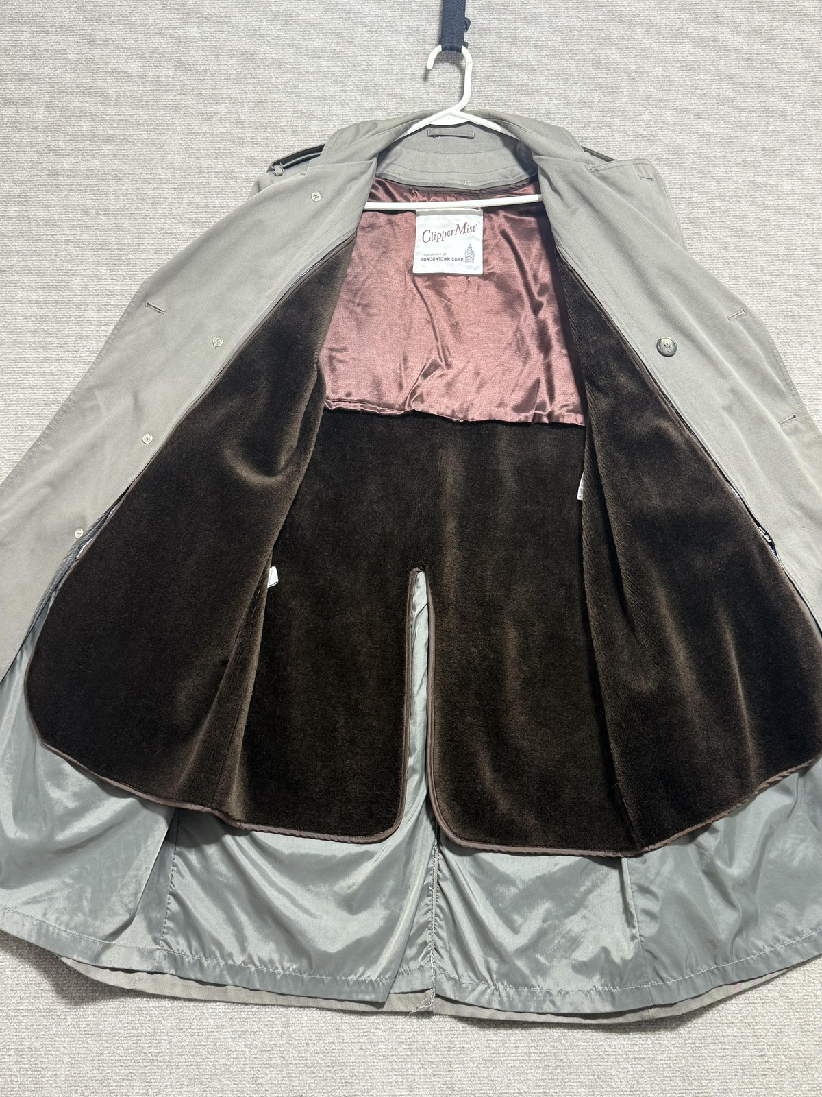 ClipperMist Trench Coat Mens 40 Short Double Breasted Belted Removable Liner