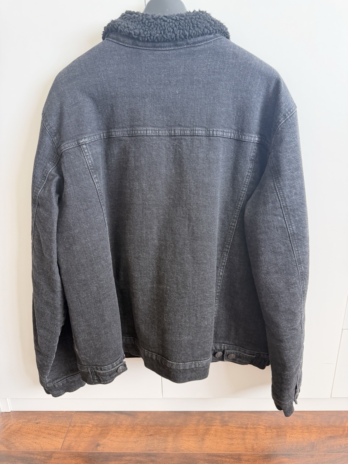 Goodfellow & Co Men’s Black Sherpa Lined Denim Jacket Button Front Spread L
