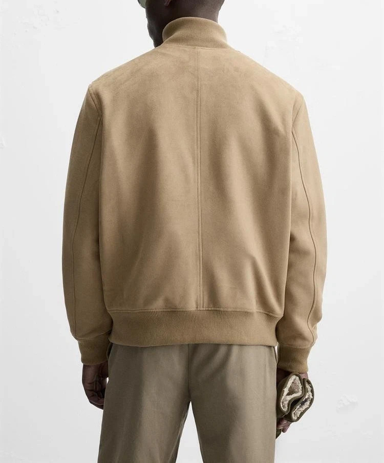 Mens Bomber Jacket Beige Pure Suede Leather Size S M L XL 2XL 3XL Custom Made