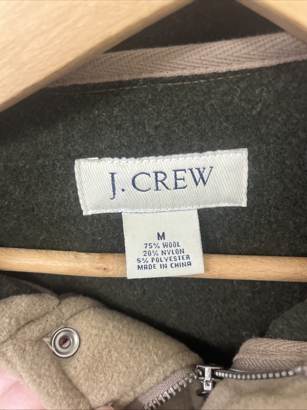 J Crew Wool Long Pea Coat Jacket Men Medium Brown Full Zip Button Drawstring