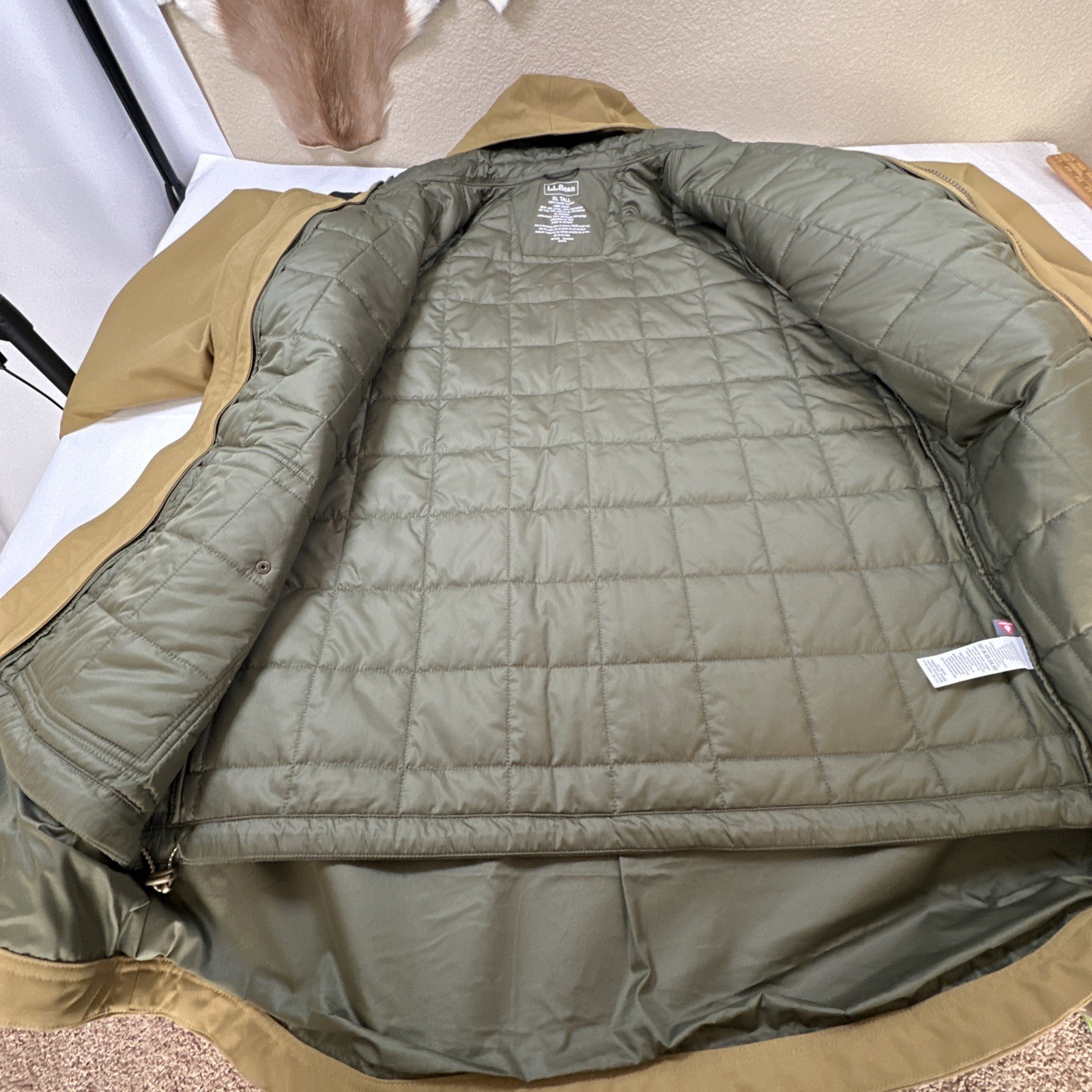 L.L. Bean Mens Parka Hoodie Jacket Waterproof All Season Removable Lined Tan XL