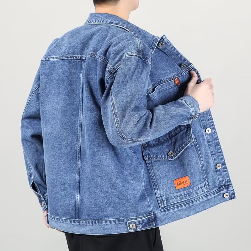 Mens Vintage Washed Denim Button Up Cargo Trucker Jacket Coat M-5XL