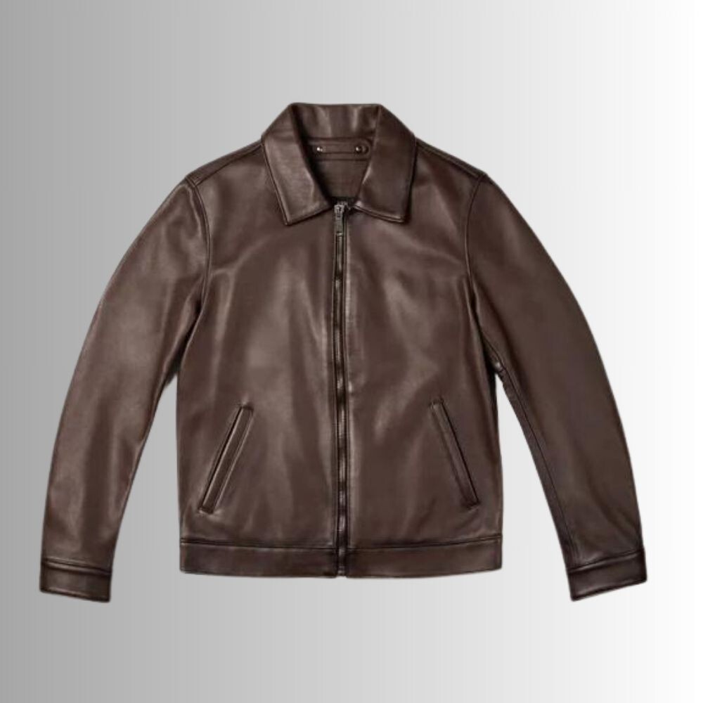Mossford Classic Men’s Brown Leather Jacket – Zip Front Outerwear