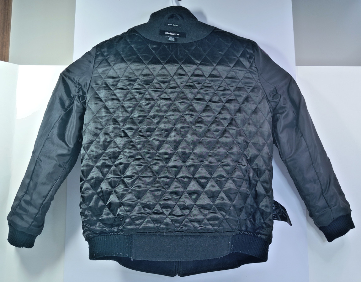 Claiborne Wool Blend Black Full-Zip Bomber Jacket (Size: Large) Spring Fall
