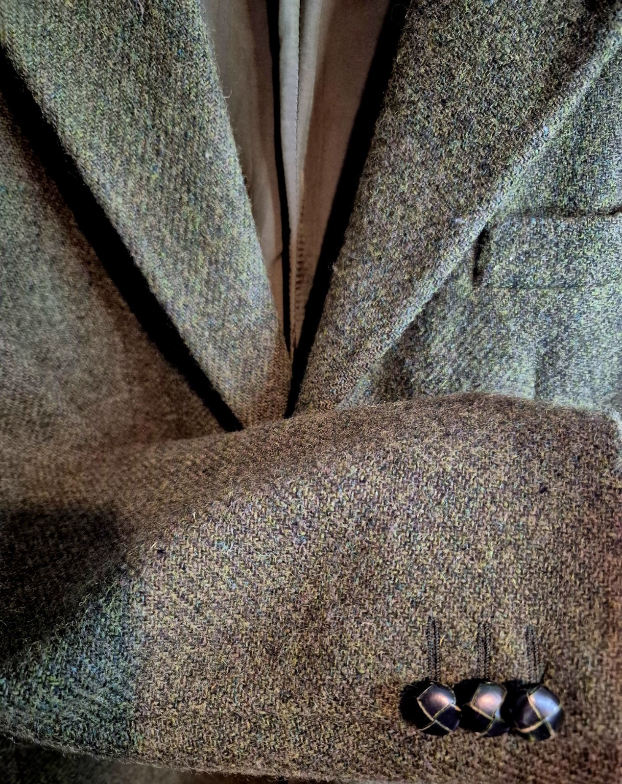 Harris Tweed Olive Green Wool Blazer 42R Vintage Country Heritage Dark Academia