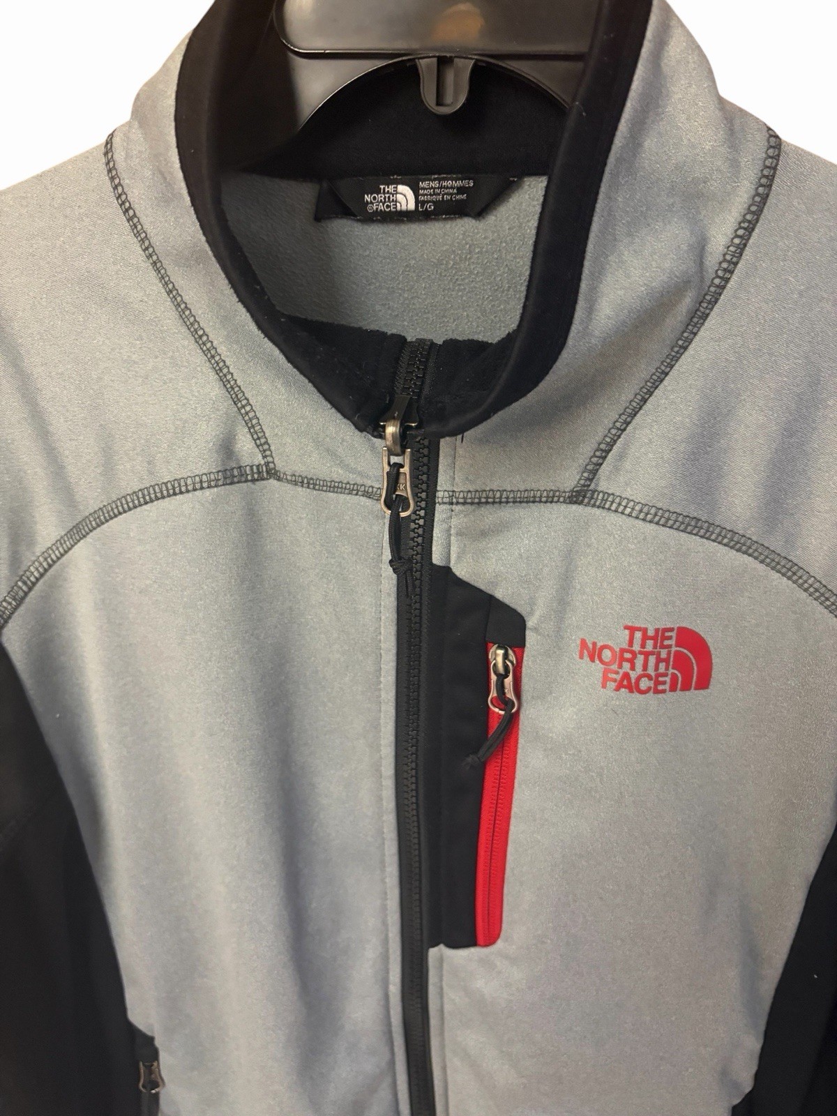 The North Face Mens Full Zip Cinder Soft Shell Jacket Coat Gray Black Red Large