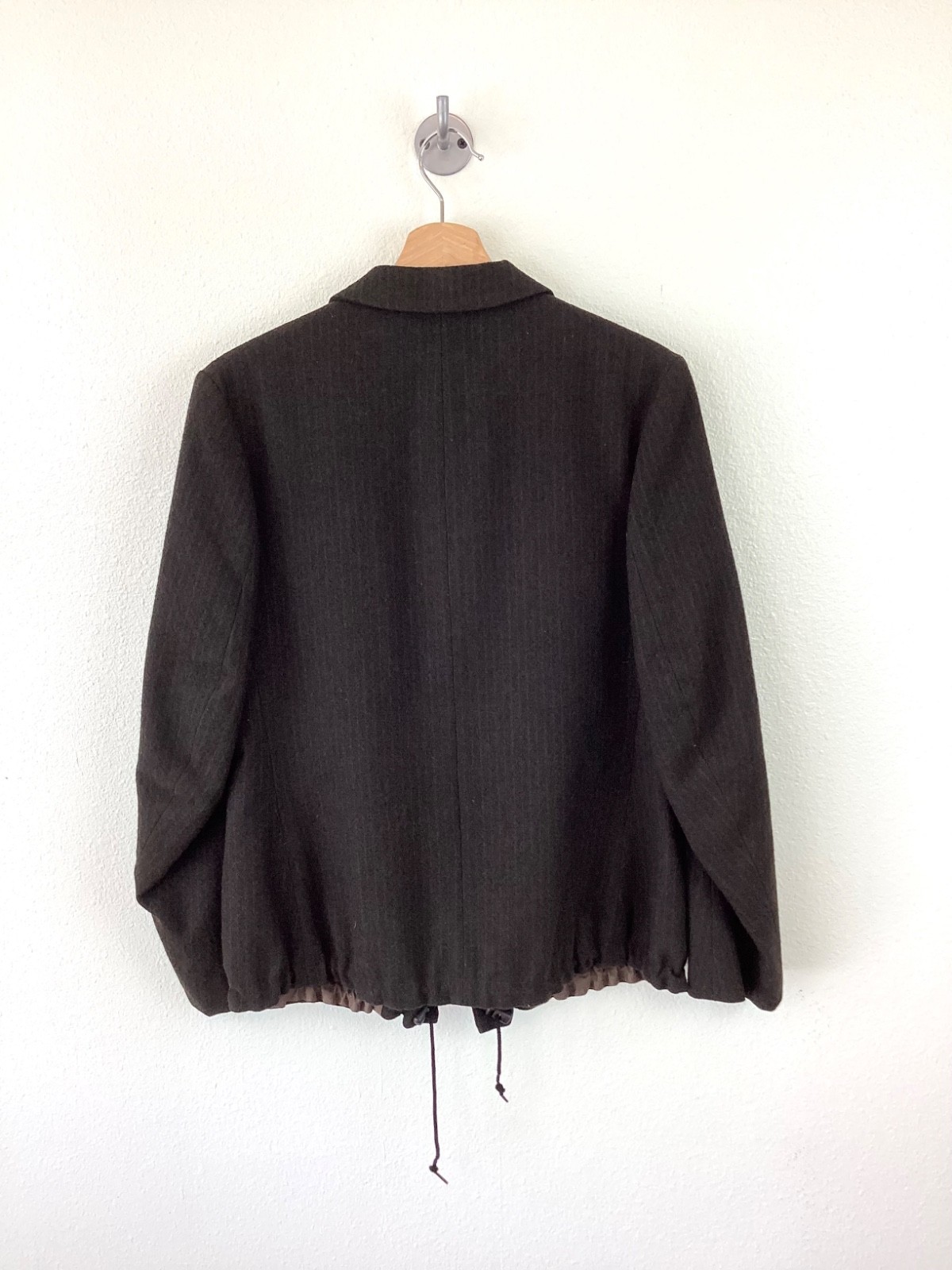 YOHJI YAMAMOTO Y’s Dark Brown Wool PINSTRIPE Drawstring Jacket M