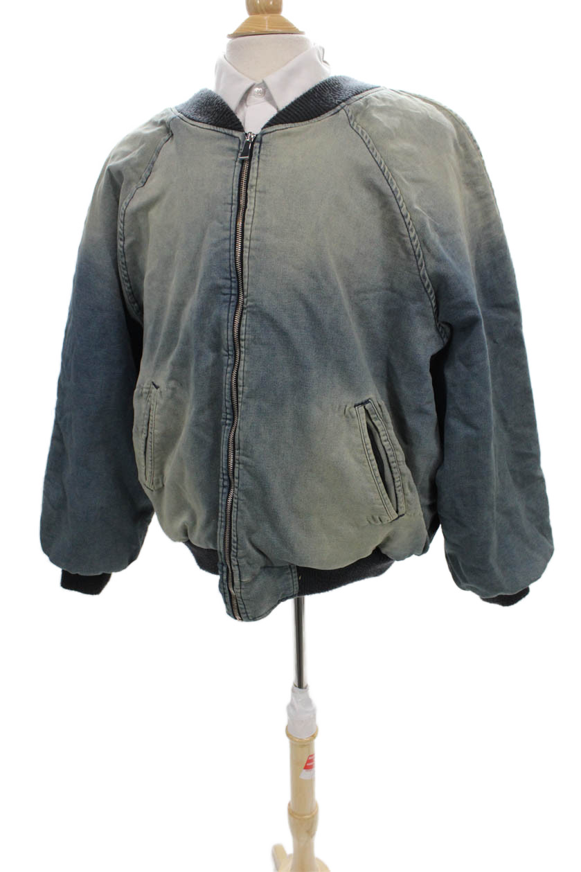 EB Denim Mens Bomber Jacket Blue Zip 97% Cotton 3% Spandex Size S