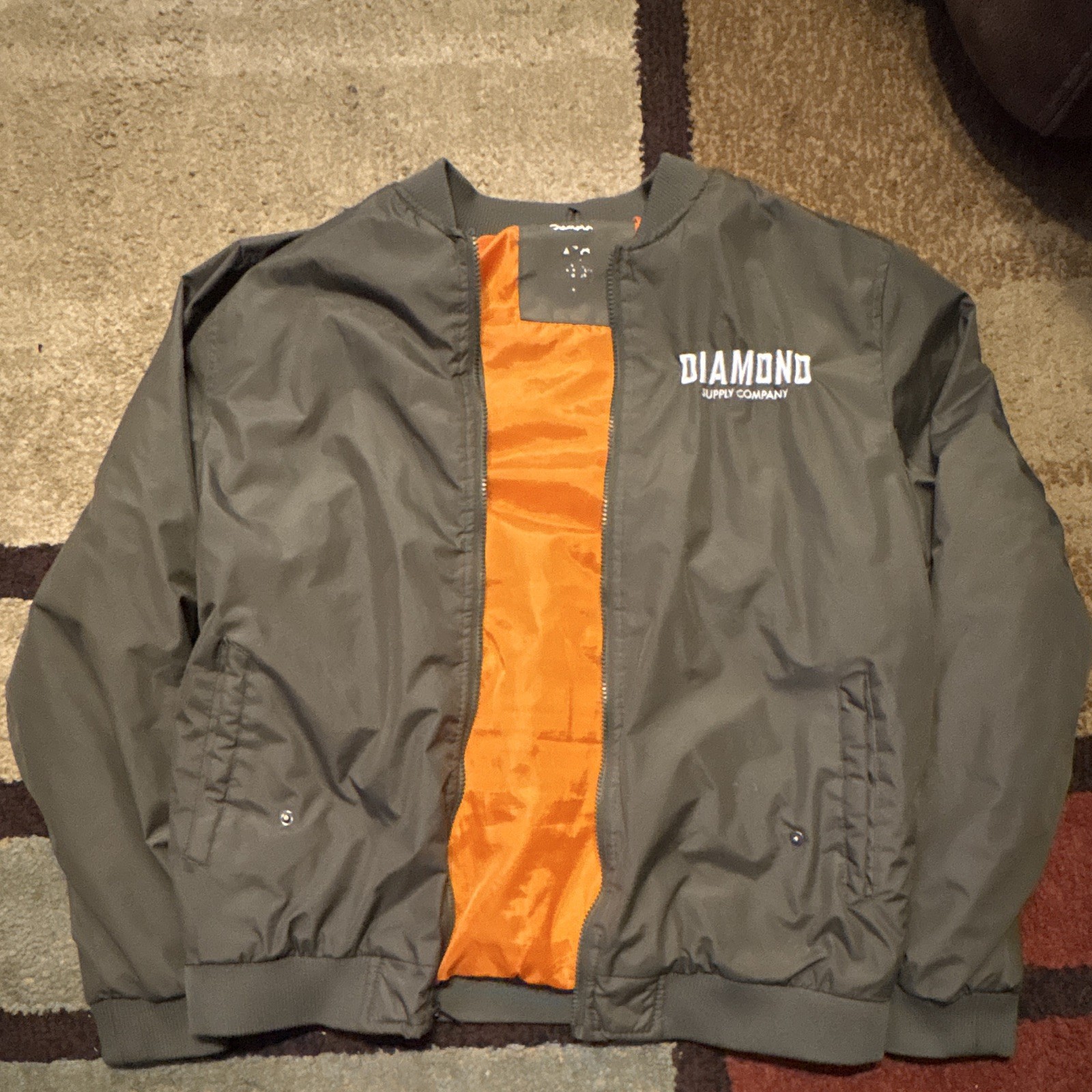 Diamond Supply Co. Green Bomber Jacket Full Zip Embroidered Logo Men’s L