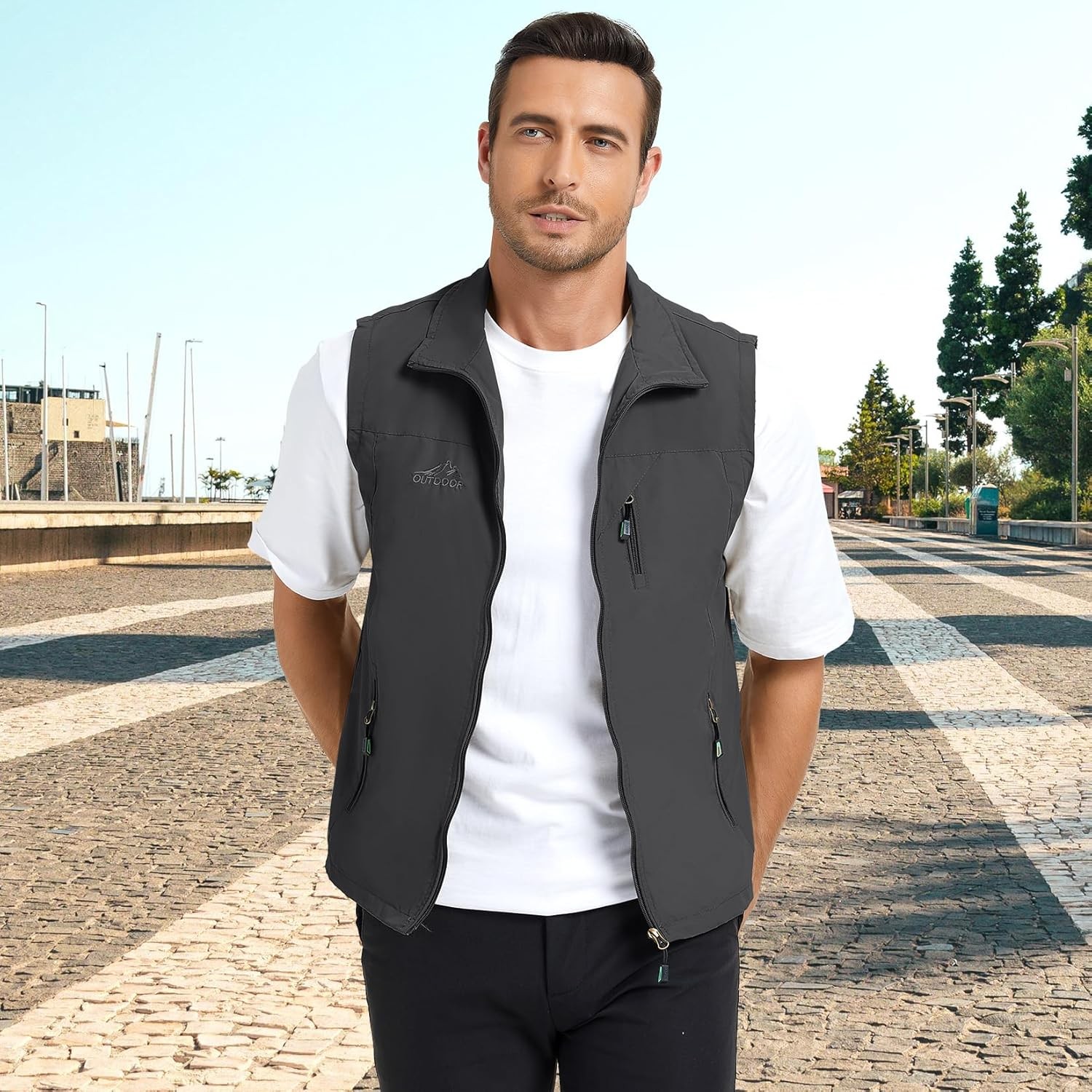 Men Lightweight Vest Windproof Sleeveless Jacket for Travel Hiking Running Golf