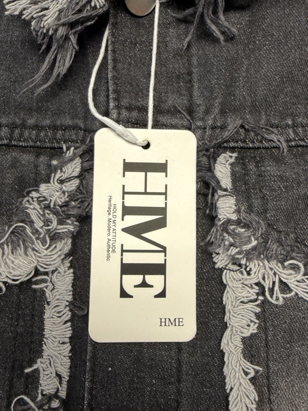 Mens HME Denim Gray Jean Jacket Faded Distressed XL