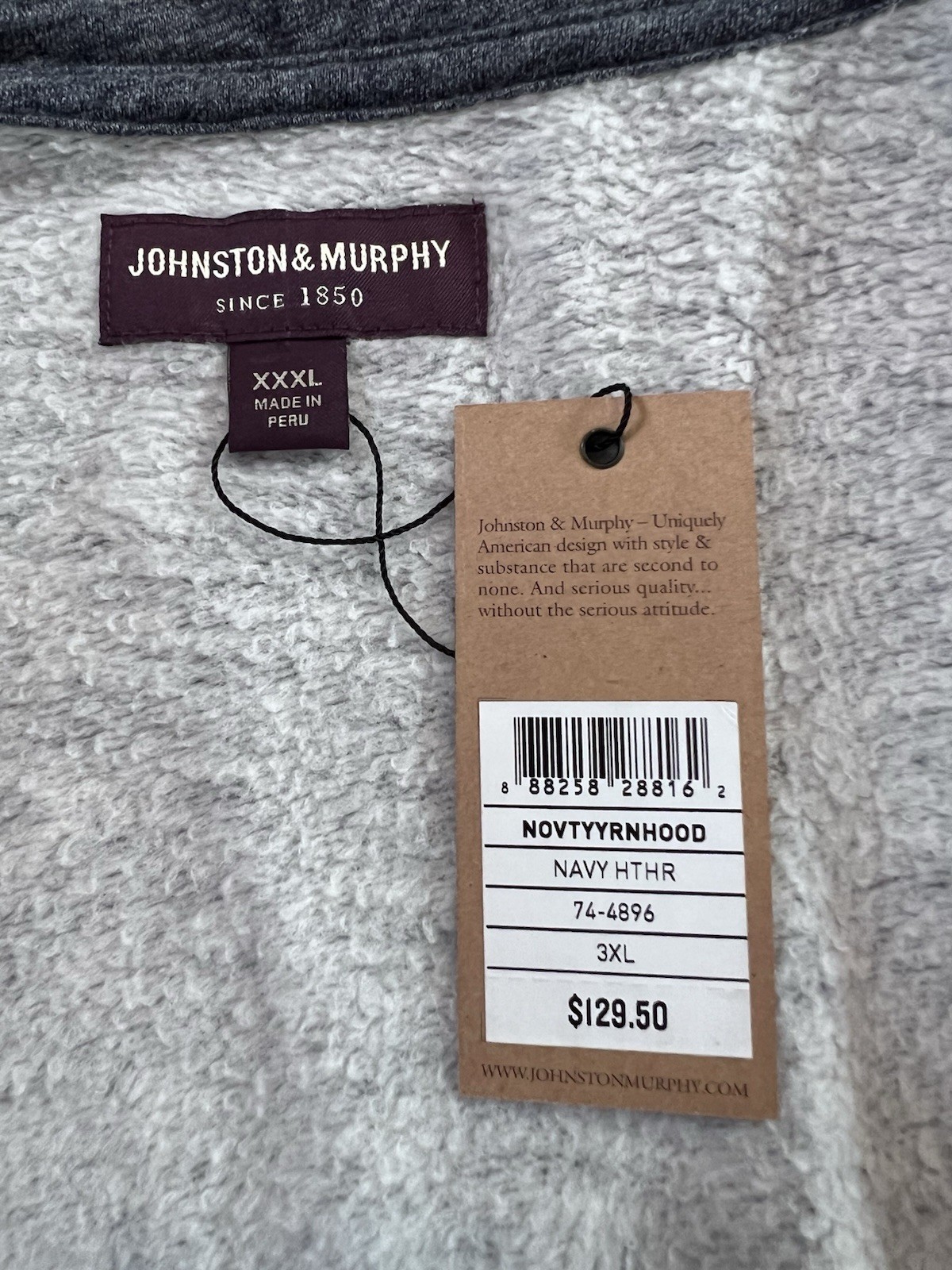 3XL Hoodie Hooded Sweat Jacket Johnston & Murphy Heathered Gray/Blue NEW XXXL