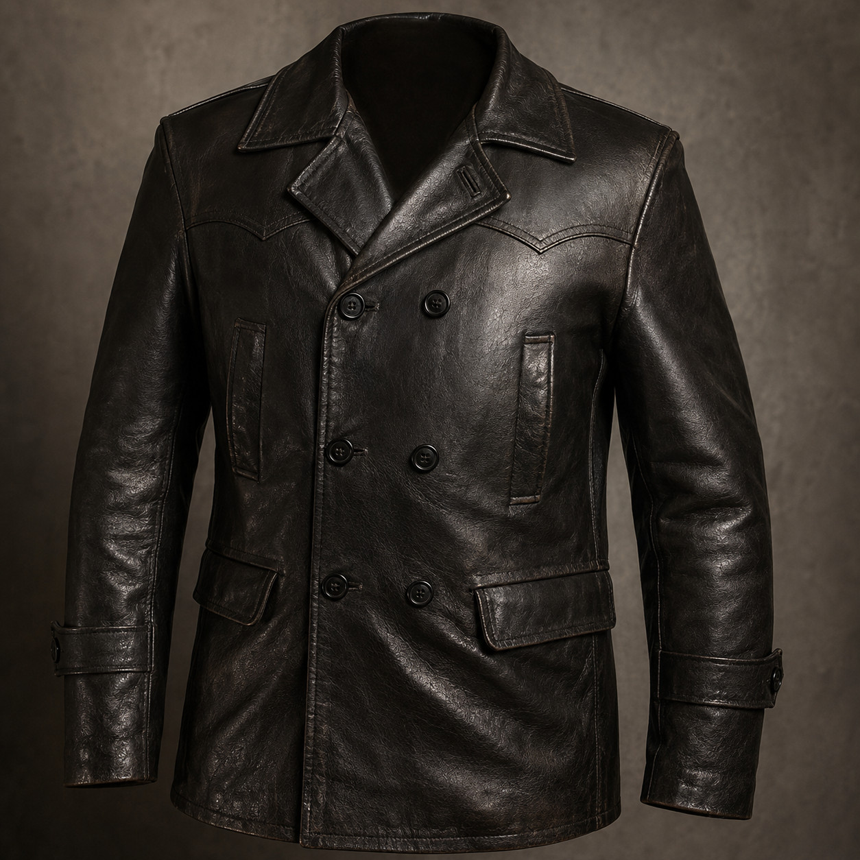 Men Real Leather German Double Breasted Leather Coat