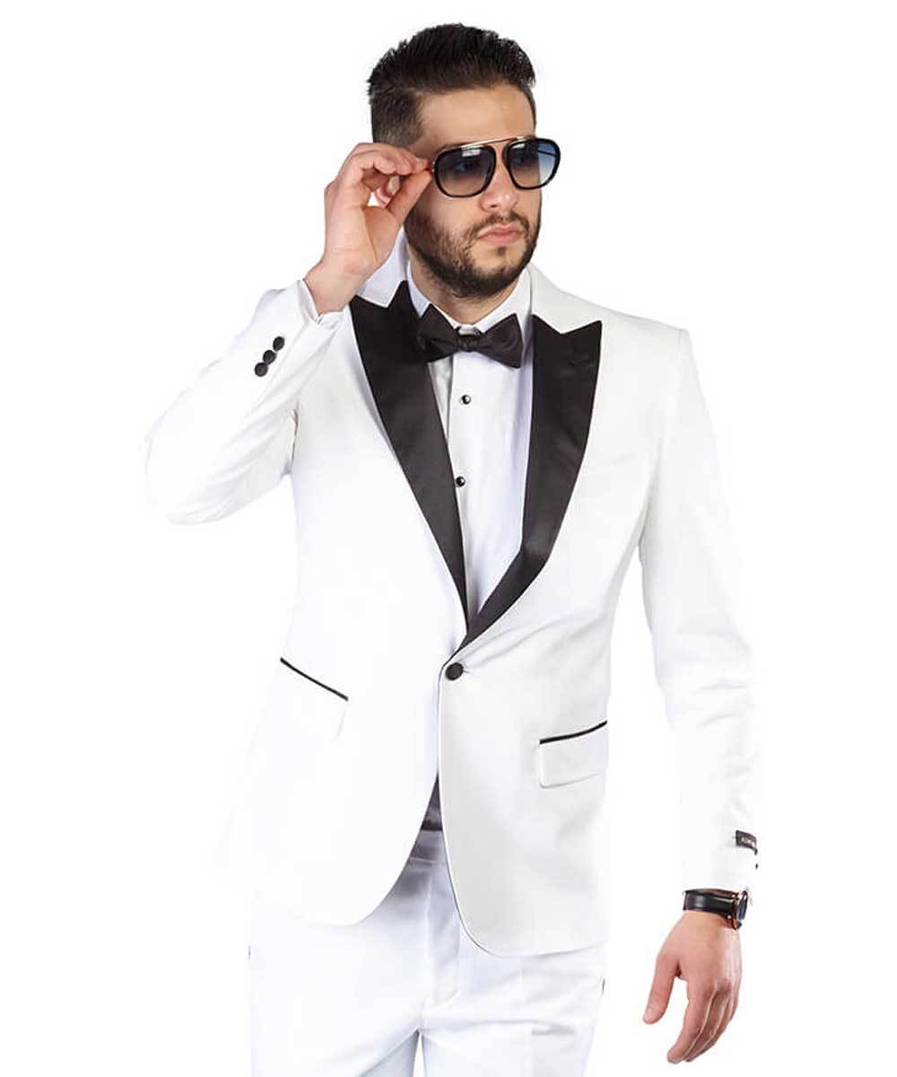 Slim Fit 1 Button Peak Lapel Tuxedo Jacket Satin Collar Dinner Blazer AZAR MAN