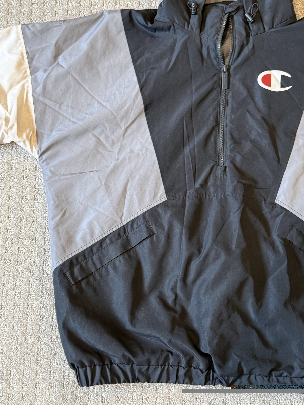 Champion Stadium Jacket Men’s Large L Black Windbreaker 1/2 Zip
