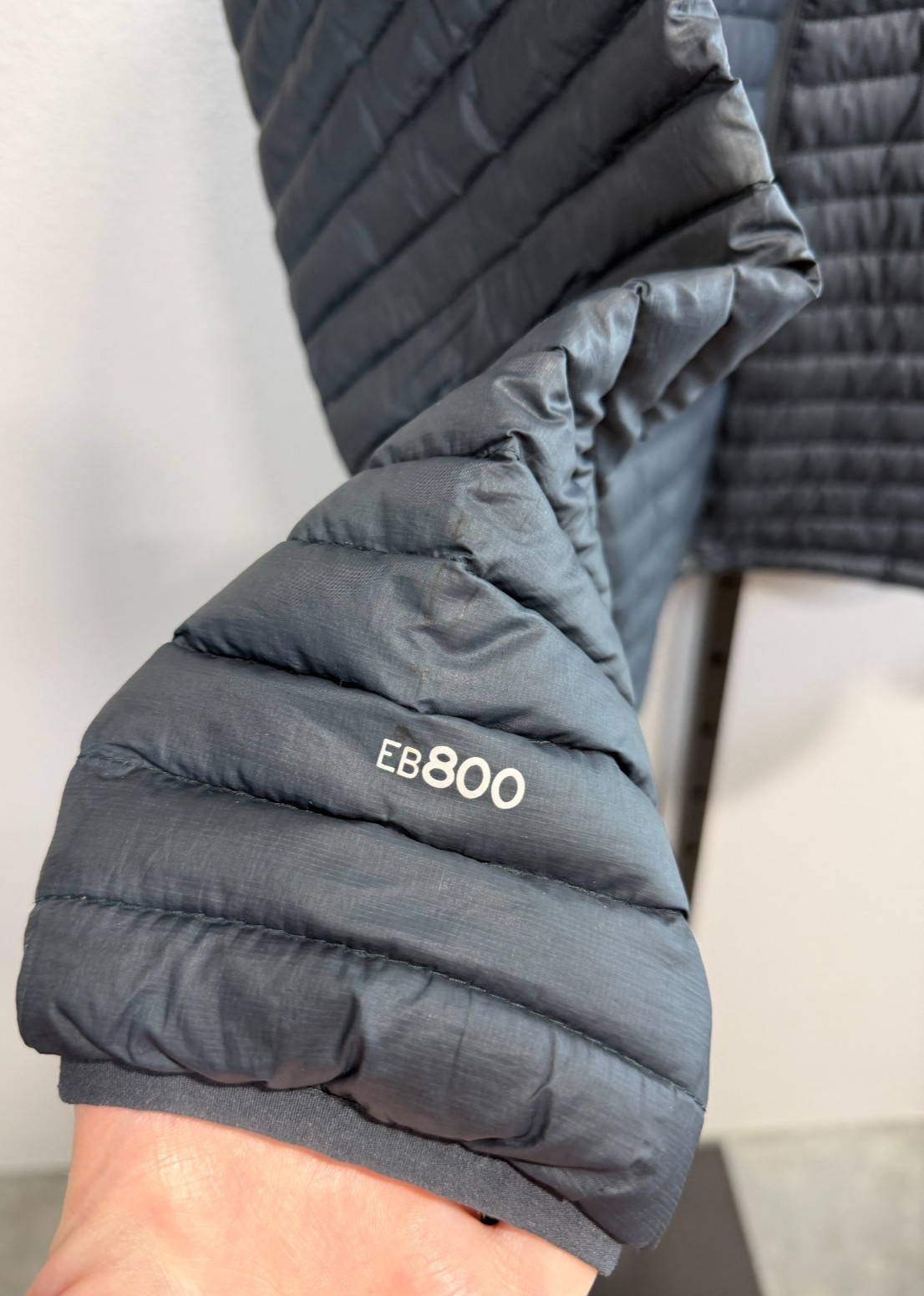 Eddie Bauer MicroTherm 2.0 EB800 Goose Down Jacket Mens Grey Orange Sz L