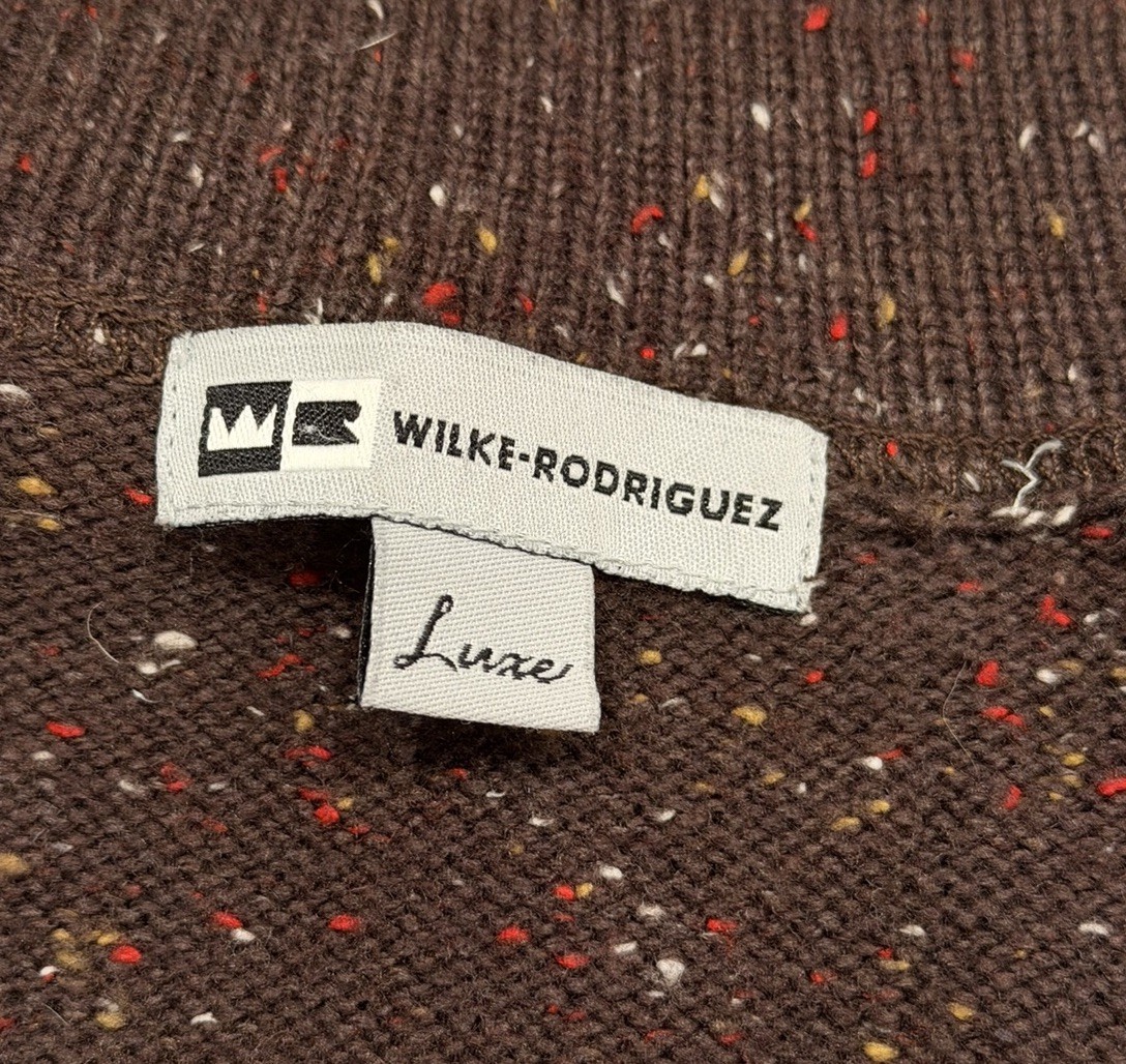Wilke Rodriguez Brown Faux-Suede Knit Full Zip Jacket Size L Work Casual Walk