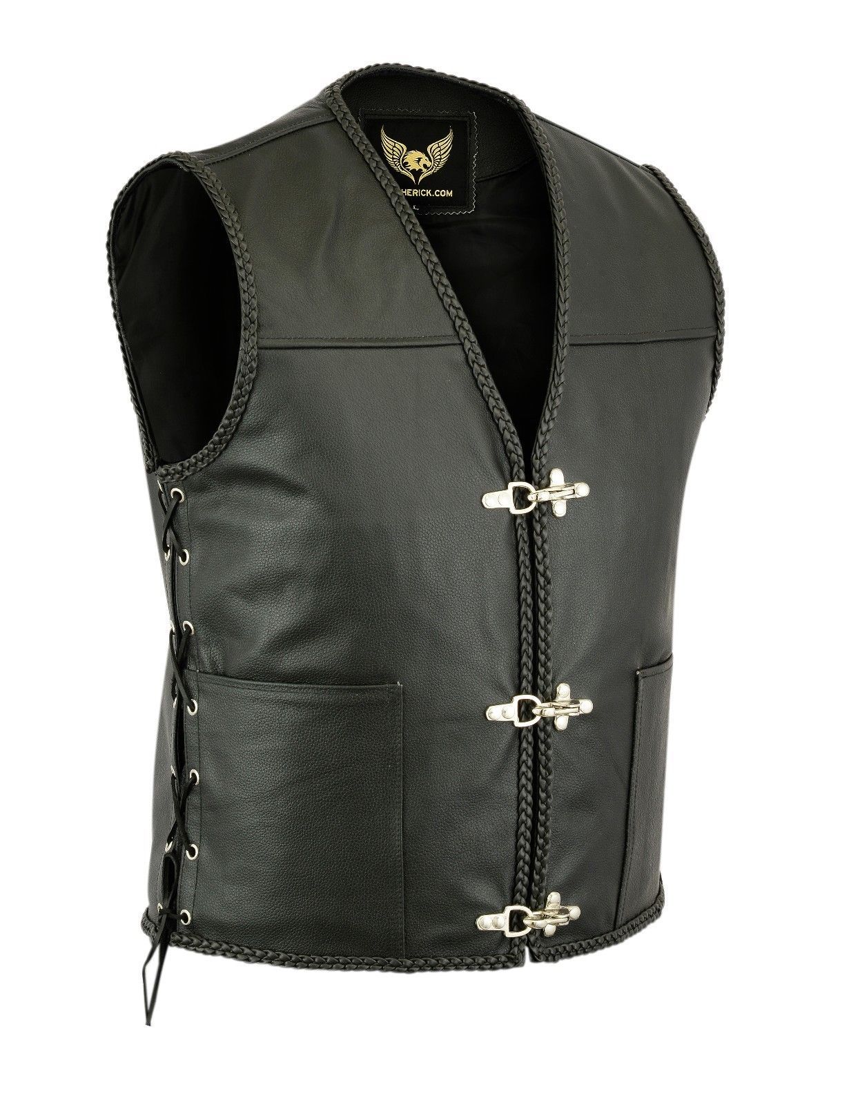 Mens Leather Vest Buckle Motorbike Vest Motorcycle Club Biker Fishhook Waistcoat