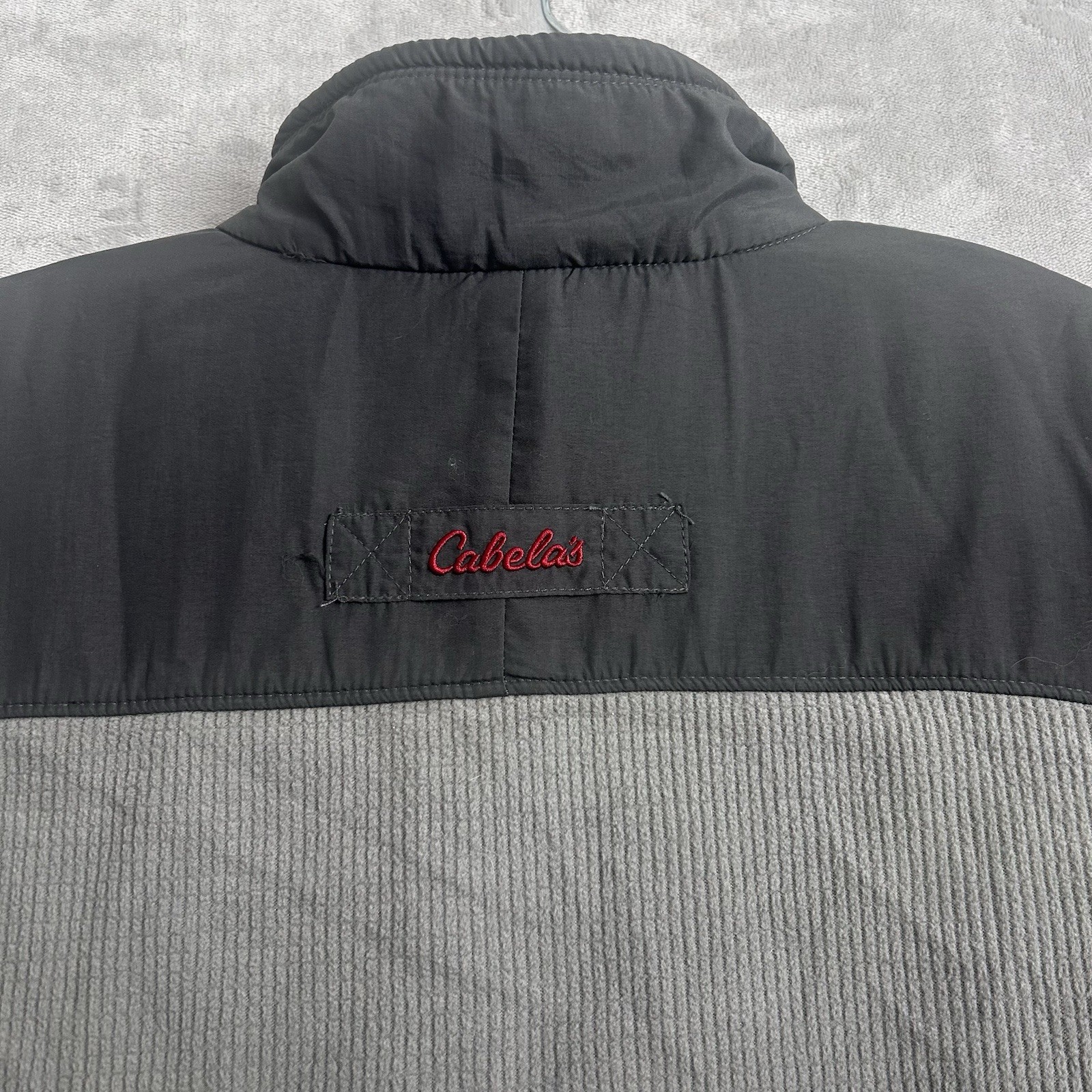 Cabelas Fleece Jacket Men XL Timberwolf Gray Red Holyoke Full Zip Waffle Outdoor