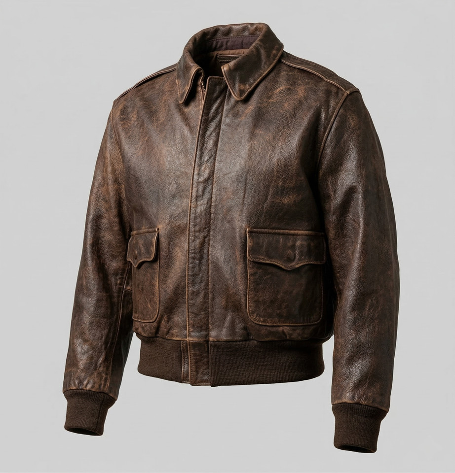 Aviator A-2 Flight Jacket Distressed Brown Cowhide Leather Bomber Men’s Jacket