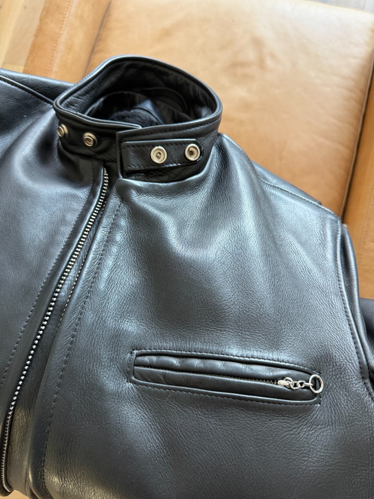 schott cafe racer leather jacket – in naked cowhide 141, sz 40 – removable liner