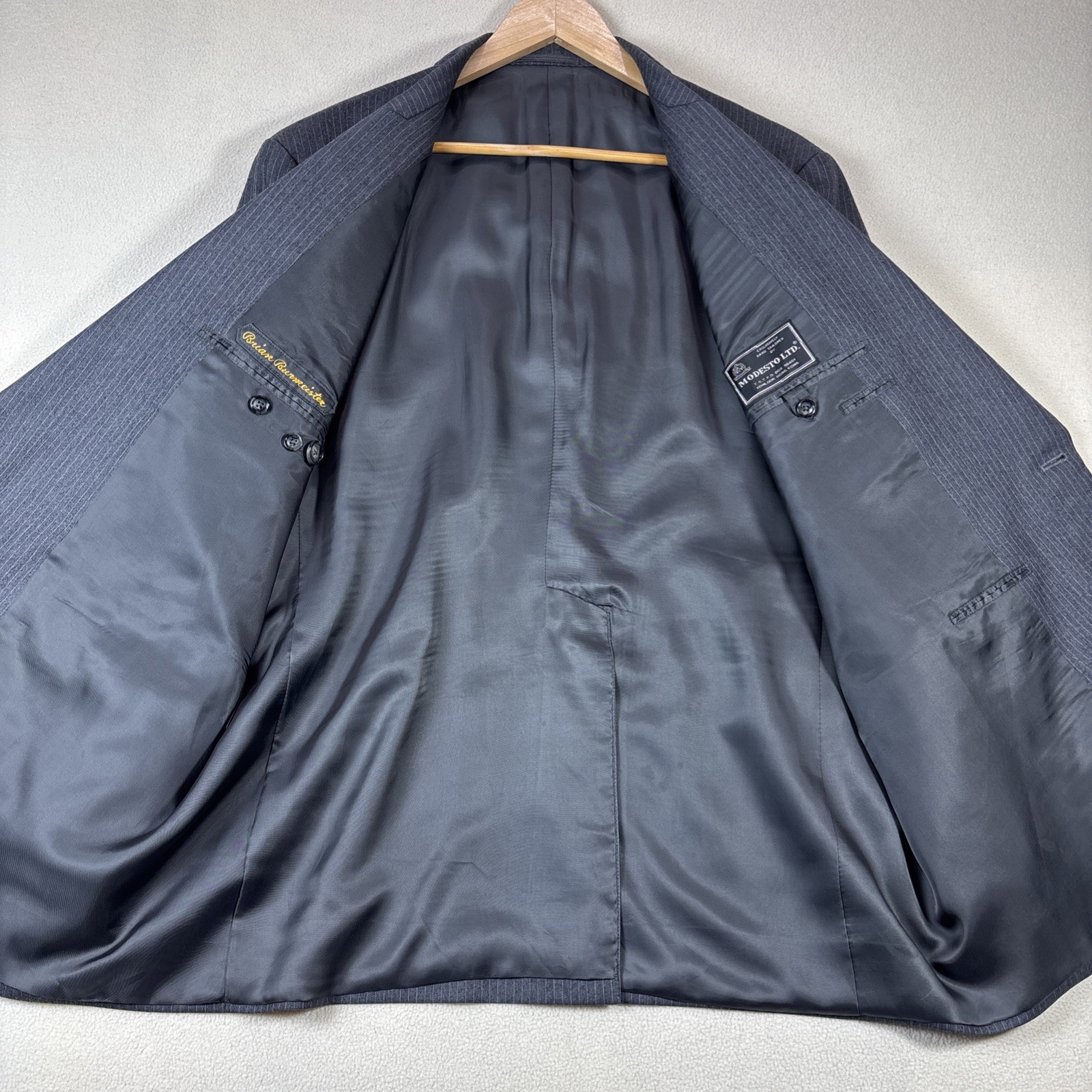 Modesto Custom Blazer Mens 46R Hand Tailored Hong Kong Jacket Pin Stripe Gray